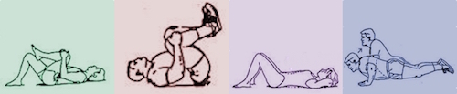 Four diagrams of back exercises.
